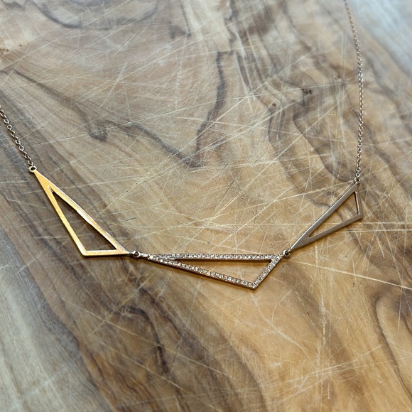 14k rose gold necklace with pave diamonds - Picture 3 of 8